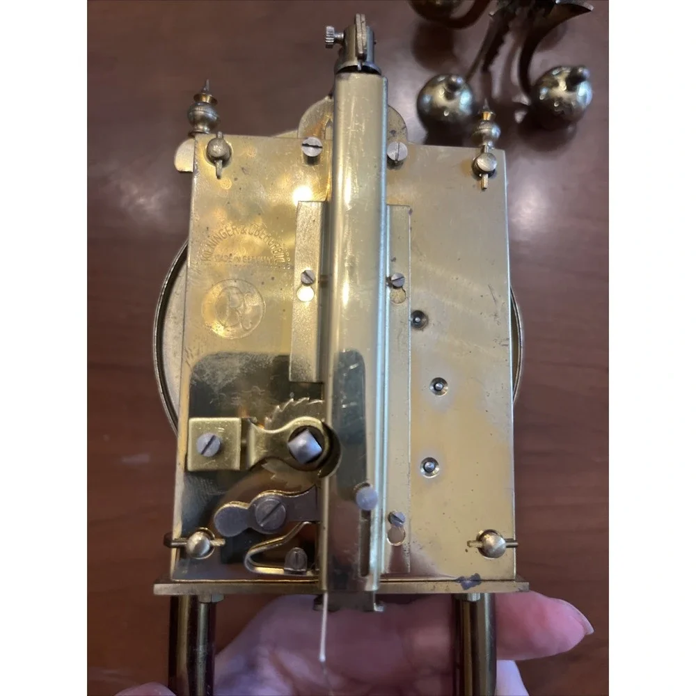 VTG Kieninger & Obershell Gold Torsion Clock w/Glass Dome & Key-Needs repair